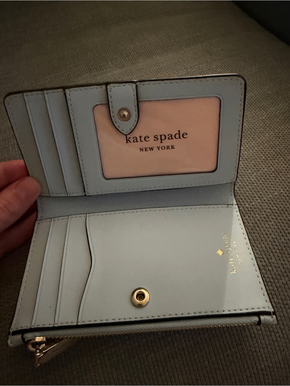 Brand New Kate Spade Light Blue Pebbled Leather Zip Wallet - Picture 2 of 3